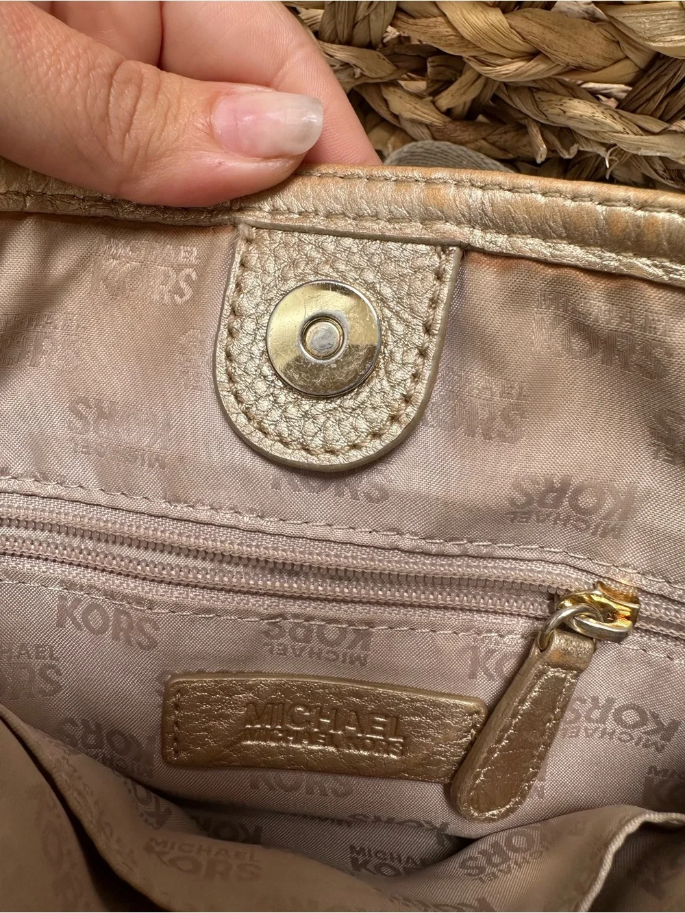 Michael Kors Beige and Brown MK Logo Messenger Bag